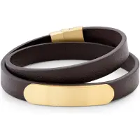 Lucleon Nomen | Goudkleurige en Bruine Leren ID-wikkelarmband