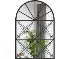 Costway Wandspiegel met raamlook, 58 x 87 cm, raamspiegel metaal, decoratieve spiegel met haken, decoratieve hangspiegel, spiegel voor badkamer, hal, slaapkamer en woonkamer, zwart