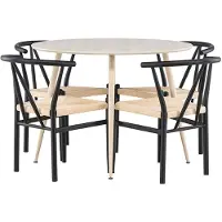 Ebuy24 Plaza eethoek tafel Ø100cm en 4 stoelen met armleuningen stapelbaar whitewash.