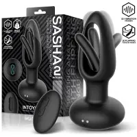 Intoyou IY Sasha - Vibrerende Buttplug met Bewegend Tongetje en Afstandsbediening - Zwart