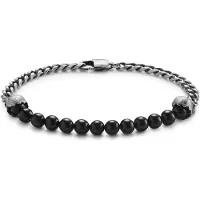 Lucleon Aspero | Grijze Onyx Kralenarmband met Schedeltjes