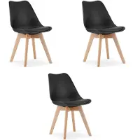 Leobert Set van 3 Stoelen MARK – Zwart, Beukenhouten Poten, Kunststof Zitting met Kunstlederen Kussen, Strak Design, Ergonomisch, Geschikt voor Keuken, Eetkamer, Kantine en Werkruimte, Max. 120 kg