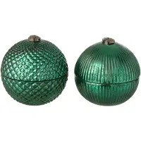 J-Line geurkaars Kerstbal - glas - groen - large - 2 stuks