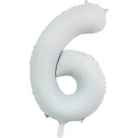 We Fiesta folieballon cijfer 6 mat wit metallic