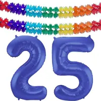 Folat Verjaardag Leeftijd folieballon - 25 jaar - blauw - 86 cm - cijferballon groot - incl 2x feestslingers