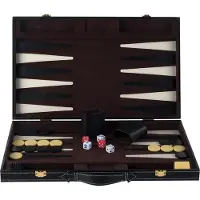 Engelhart Backgammon 18 inch - Bruin & Ivoor Gestikt Bord - Zwarte Koffer met Handvat - Luxe Reiseditie -