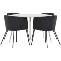 Ebuy24 Plaza eethoek tafel Ø120cm en 4 fluwelen stoelen met armleuningen beige.
