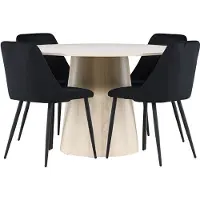 Ebuy24 Lanzo eethoek tafel Ø120cm en 4 velours stoelen whitewash.