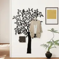 MODFU Kapstok wandmontage 120x175 cm van metaal, boomdesign met 8 haken, zwart