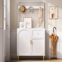 MODFU Kapstok 80x35x175,5 cm van MDF, vrijstaande halgarderobe met haken, wit/goud