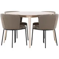 Ebuy24 Flora eethoek tafel Ø120cm en 4 stoelen whitewash, bruin.