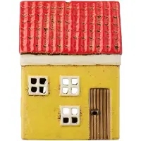 Ib Laursen - Keramieken Huisje My Home Town - Waxinelichthouder - Geel met bruine deur