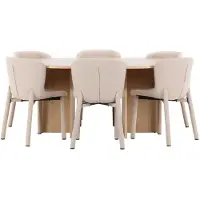 Ebuy24 Strada eethoek uittrekbare tafel Ø120cm, 170cm en 6 stoelen whitewash, beige.
