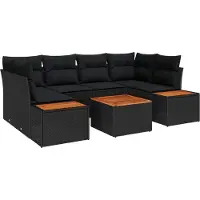 vidaXL Tuinbank Set met kussen met opslag 6 pcs Zwart Poly rattan