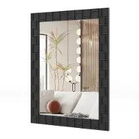 Costway 80 x 60 cm wandspiegel van rubberhout met massief houten frame, badkamerspiegel verticale en horizontale ophanging, rechthoekige make-upspiegel voor woonkamer, badkamer, entrée