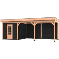 Westwood Douglas overkapping, 750 x 300, met zwarte schuur en achterwand, Comfort Premium