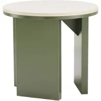 Oviala - Ronde salontafel met houtlook 50 cm diameter olijfgroen - Bonny