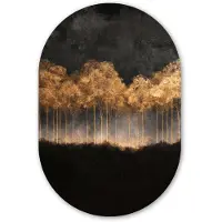 MuchoWow Muurovaal 40x60 cm - Ovale wanddecoratie Gouden Bomen in Mistig Landschap - Ovalen schilderij - Muurdecoratie woonkamer - Kamer decoratie - Schilderijen - Wandcirkel