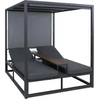 Mendler Aluminium loungeligstoel -P81, ligbed, 10 cm dik kussen 220 g/m², 196 x 165 x 196 cm ~ donkergrijs, kussen grijs