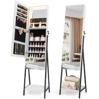 Costway Sieradenkast met spiegel, spiegelkast, afsluitbaar met 3 gekleurde ledverlichting, laden en plank, sieradenorganizer, vrijstaand voor slaapkamer, woonkamer