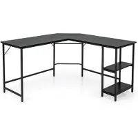 Costway Bureau L-vorm, hoekbureau met 2 planken, hoektafel met afneembaar rek, gaming computertafel, kantoortafel voor thuiskantoor, zwart
