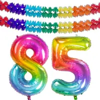 Folat Verjaardag Leeftijd folieballon - 85 jaar - multi kleuren - 86 cm - cijferballon groot - incl 2x feestslingers