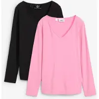 Bonprix Longsleeve met V-hals (set van 2) 54/56 (XXL)