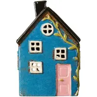 Ib Laursen - Keramieken Huisje Nyhavn - Blauw met roze deur - Waxinelichthouder