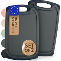 Blumtal Snijplank Linnmon - Kunststof Snijplank met Sapgroeven en Handvat - BPA Vrij - Grijs - Large - Set van 2