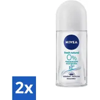 Nivea 2 x - Roll-On - Alu Free - Fresh Natural - 0% Aluminum - 50 ml - Aluminiumvrije Deodorant - Natuurlijke Frisheid - Huidvriendelijke Deodorant - 0% Aluminium - Deodorant Voor Gevoelige Huid