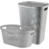 Curver Infinity Recycled Wasmand met deksel 60L + Wasmand 40L - Grijs