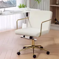 OKWISH Bureaustoel 57 X 64 X 80 90 Cm - Kantelbaar En In Hoogte Verstelbaar - 360 Graden Draaibaar Met Stille Wielen - Polyester - Crèmewit