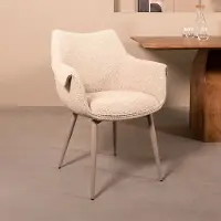 Label51 Mirai Eetkamerstoel - Naturel - Stof - Taupe Metalen Frame - Stoel - Normale eetkamerstoel