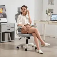 STILVORA Bureaustoel Verstelbaar - Ergonomisch Met Mesh Rugleuning En Kantelfunctie - Met Opklapbare Armleuningen - Polyester Grijs