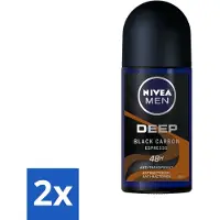 Nivea 2 x - Men - Deodorant - Roller - Deep Black Carbon Espresso - 50 ml - MEN - Anti-transpirant - Deodorant Roller - Espresso Geur - 48 Uur Bescherming