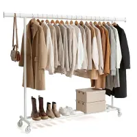 Bodo Kledingrek op Wieltjes - Opbergplank - Extra Brede Kledingstang - Wit -