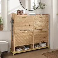 STILVORA Schoenenkast - Modern Houtlook Schoenenkast Ruimtebesparend Met Metalen Poten Voor Hal En Gang - MDF - 108,5x24x100 cm - Notenbruin