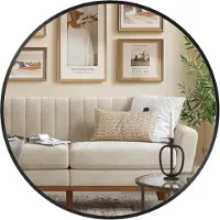 Songmics Wandspiegel, Rond Spiegel Ø 50 cm – Badkamerspiegel met metalen frame, eenvoudig te monteren, modern design voor badkamer, woonkamer, slaapkamer, hal, inktzwart, model LWM101B01