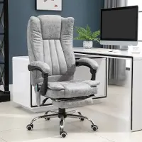 OKWISH Massage Bureaustoel 62 X 67 X 113 120 Cm - Trilmassage Met Warmte, 360 Graden Draaibaar, 135 Graden Verstelbaar Met Voetensteun - Microvezel - Grijs