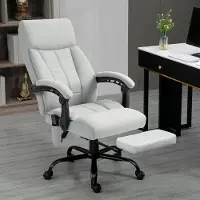 OKWISH Bureaustoel 65 X 74 X 111 Tot 119 Cm - Massage Met Lendenverwarming En 155 Graden Kantelstand - Met Voetsteun - Polyester - Lichtgrijs