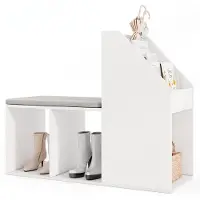 Costway Schoenenbank, schoenenrek met zitvlak en zijdelingse opbergruimte, entree bank met afneembaar zitkussen, voor hal, woonkamer, slaapkamer, wit