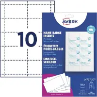Avery Badge insteekkaart 54x90mm 190grs 20 vel 10 etiketten per vel wit