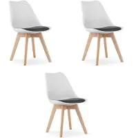 Leobert Set van 3 Stoelen MARK – Wit/Zwart, Beukenhouten Poten, Kunststof Zitting met Kunstlederen Kussen, Strak Design, Ergonomisch, Geschikt voor Keuken, Eetkamer, Kantine en Werkruimte, Max. 120 kg