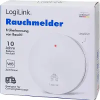 Logilink Rookmelder, extra plat, >85 dB, VdS-goedgekeurd, stille modus, batterij met 10 jaar levensduur, wit