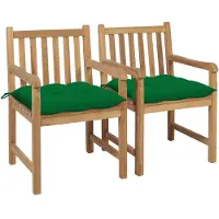 vidaXL Tuinstoelen 2 st met groene kussens massief teakhout
