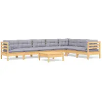 vidaXL 8-delige loungeset voor de tuin met grijze kussens, gemaakt van massief grenenhout