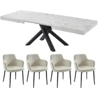 Vente-unique Set tafel VATONAV + 4 stoelen CELOLA - Wit en crèmewit