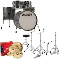 Sonor AQ2 22 5pc Drum Kit With Hardware & Throne Titanium Quartz