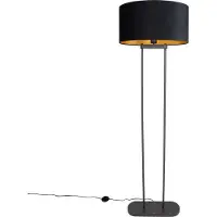 QAZQA Vloerlamp zwart met zwarte ovale kap 50cm - Thijmen