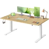 Vasagle In Hoogte Verstelbaar Bureau met Usb Aansluiting, Gouden eik / 160 x 80 cm